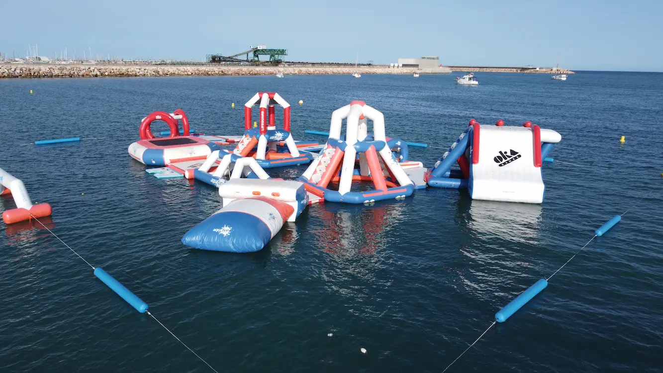 Floating water park course at Playa de los Náufragos, Torrevieja